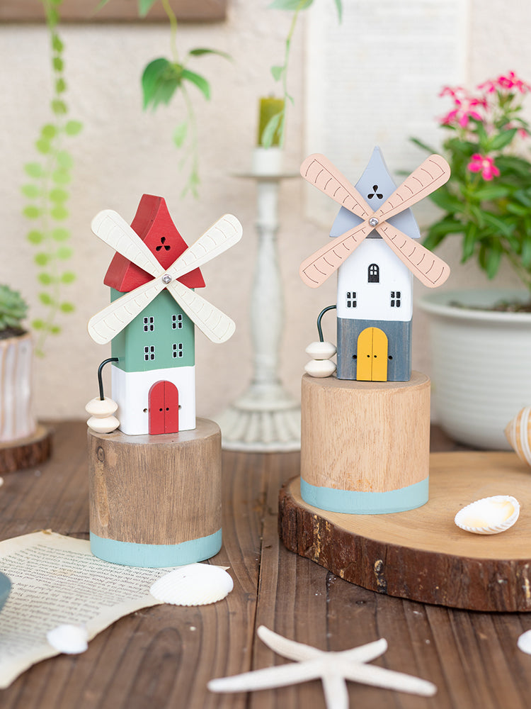 Whimsical Wooden Windmill Tabletop Decor 20cm