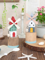 Whimsical Wooden Windmill Tabletop Decor 20cm