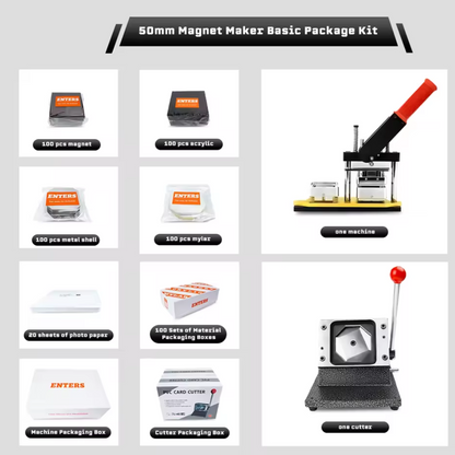 50*50mm Square Custom Photo Magnet Maker Kit - Press Push  Machine, Cutter & 100 Acrylic Pieces Set