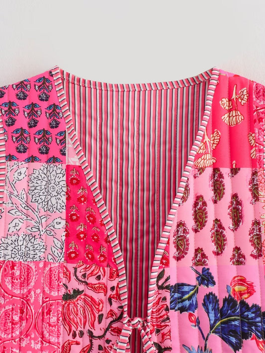 Retro Quilted Patchwork Print Vest Shop name