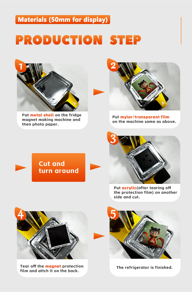 50*50mm Square Custom Photo Magnet Maker Kit - Press Push  Machine, Cutter & 100 Acrylic Pieces Set