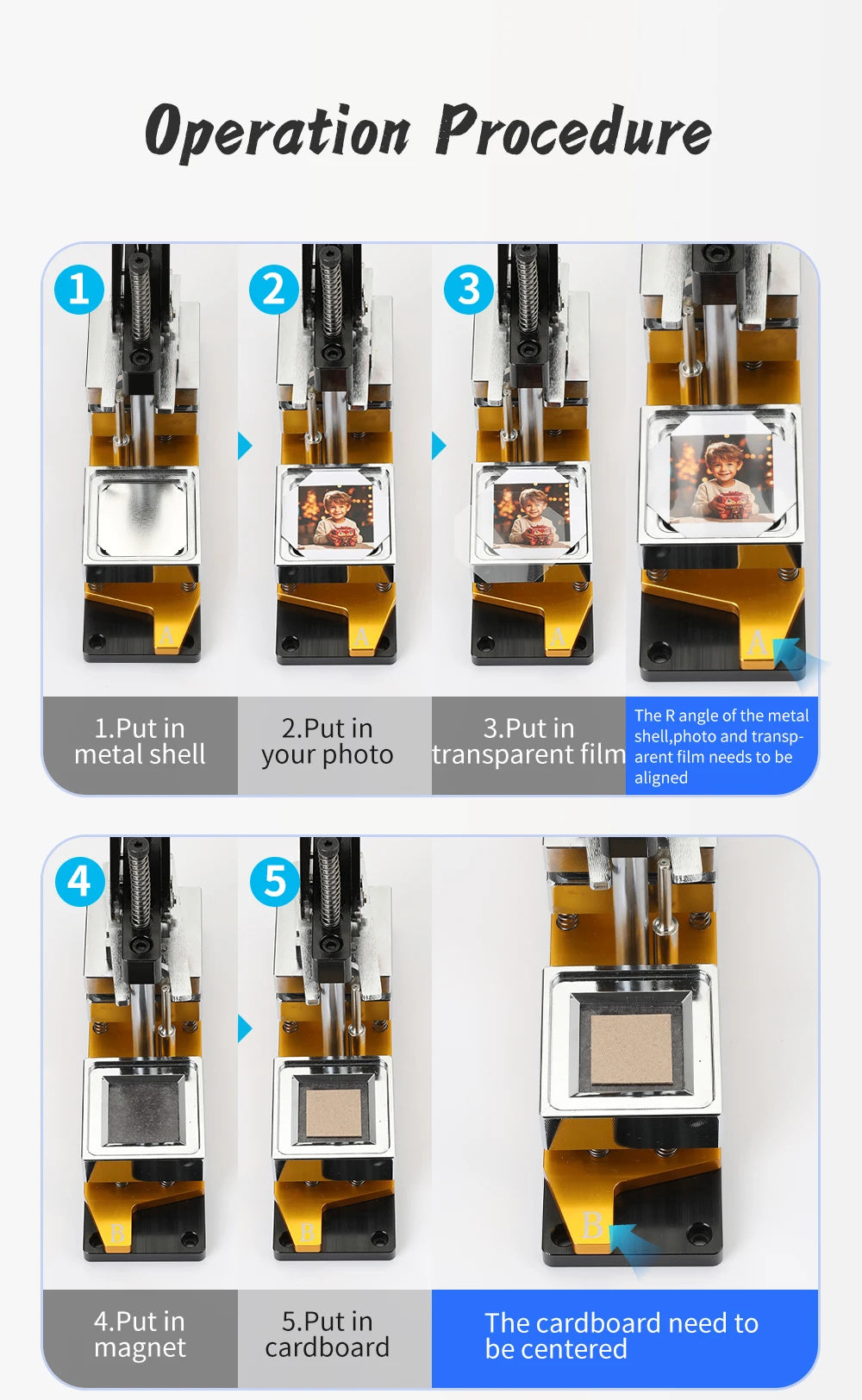 50*50mm Square Custom Photo Magnet Maker Kit - Press Push  Machine, Cutter & 100 Acrylic Pieces Set