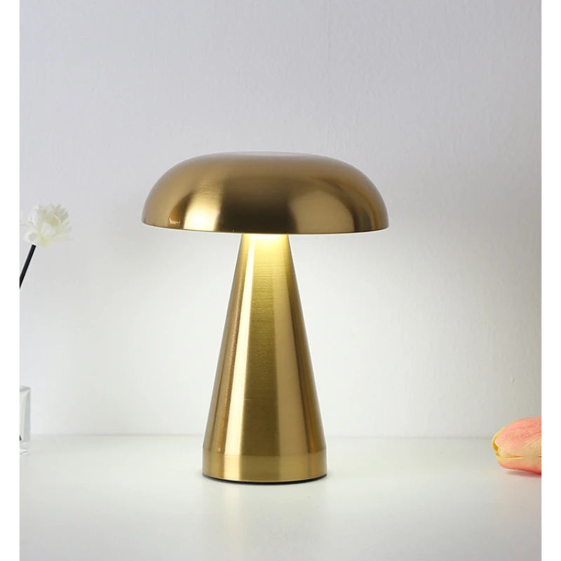Metal Mushroom Cordless & Dimmable Tabletop Touch Lamp