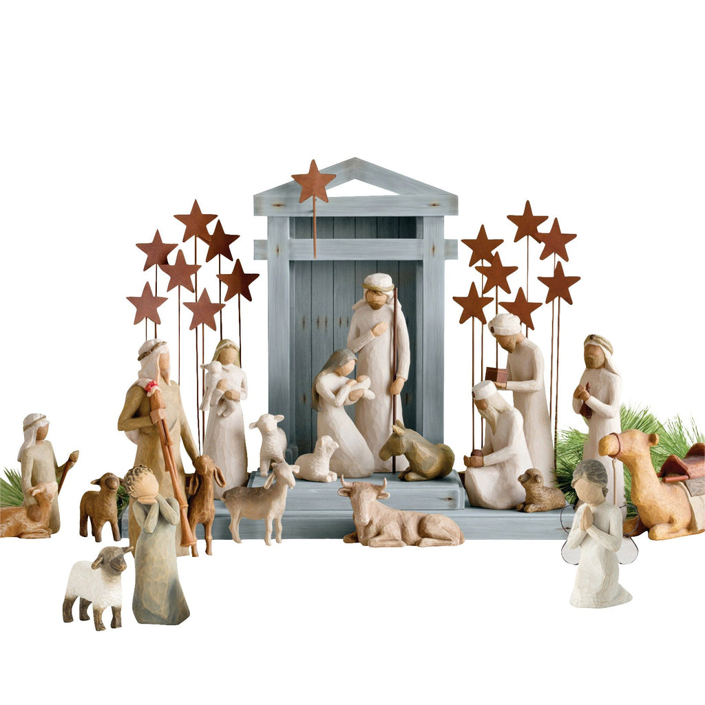 Premium Hand-Crafted Nativity Set- 20 Pieces, Manger & Stars Backdrop - Koda Fashion & Decor - Free Shipping
