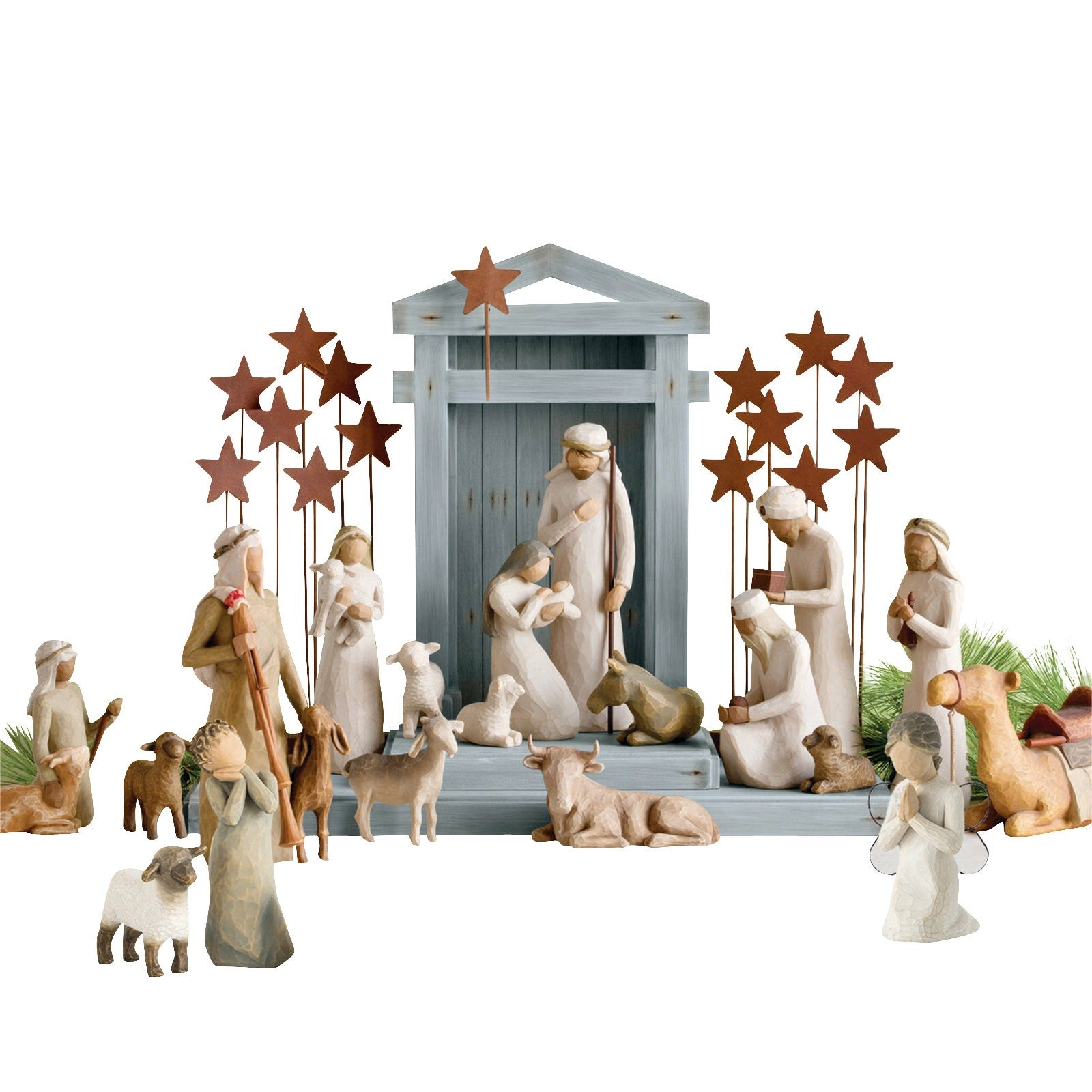 Premium Hand-Crafted Nativity Set- 20 Pieces, Manger & Stars Backdrop - Koda Fashion & Decor - Free Shipping
