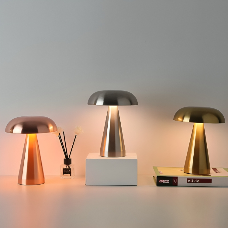 Metal Mushroom Cordless & Dimmable Tabletop Touch Lamp