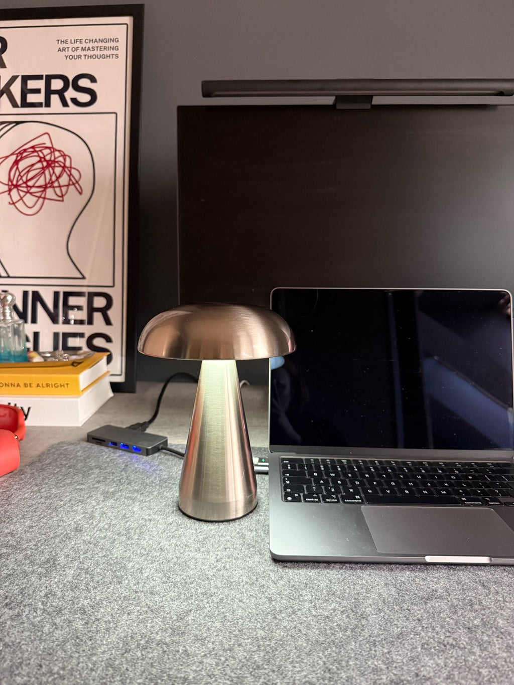 Metal Mushroom Cordless & Dimmable Tabletop Touch Lamp
