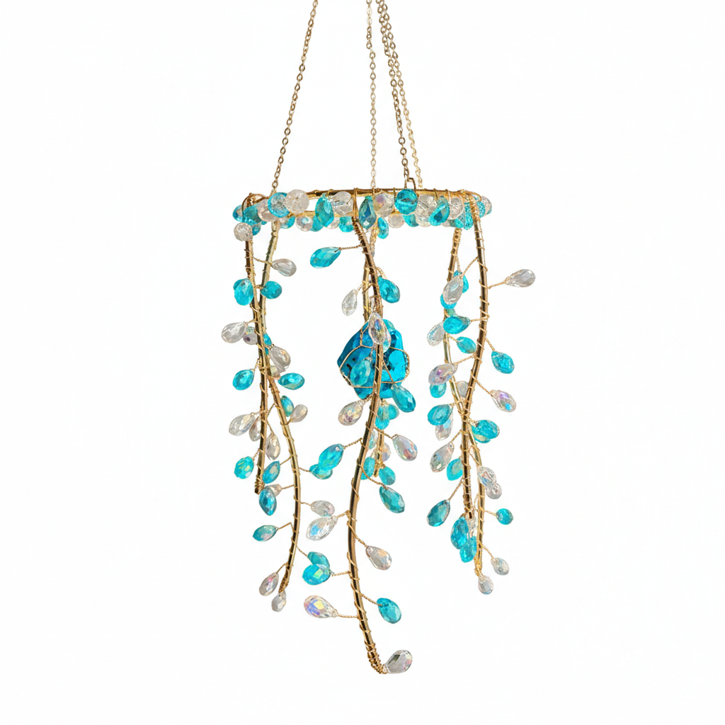 Fairycore Beaded Crystal Prism Plant Suncatcher