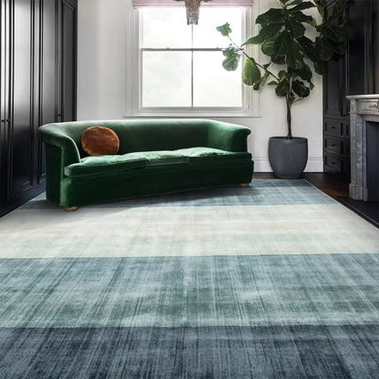 Deep Teal Ombre Stripe Area Rug - Machine Washable