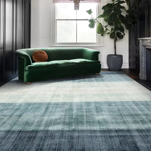 Deep Teal Ombre Stripe Area Rug - Machine Washable