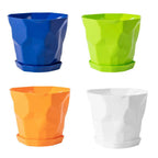 Geometric Textured Flower Planter Pot with Drainage Tray- Orange - Koda Store - Free Shipping