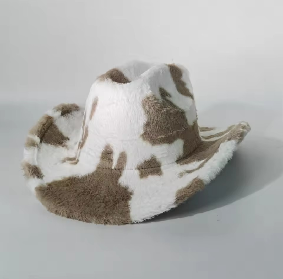 Dakota Cow Print Cowboy Hat - Vegan Faux Fur Western Festival Edition