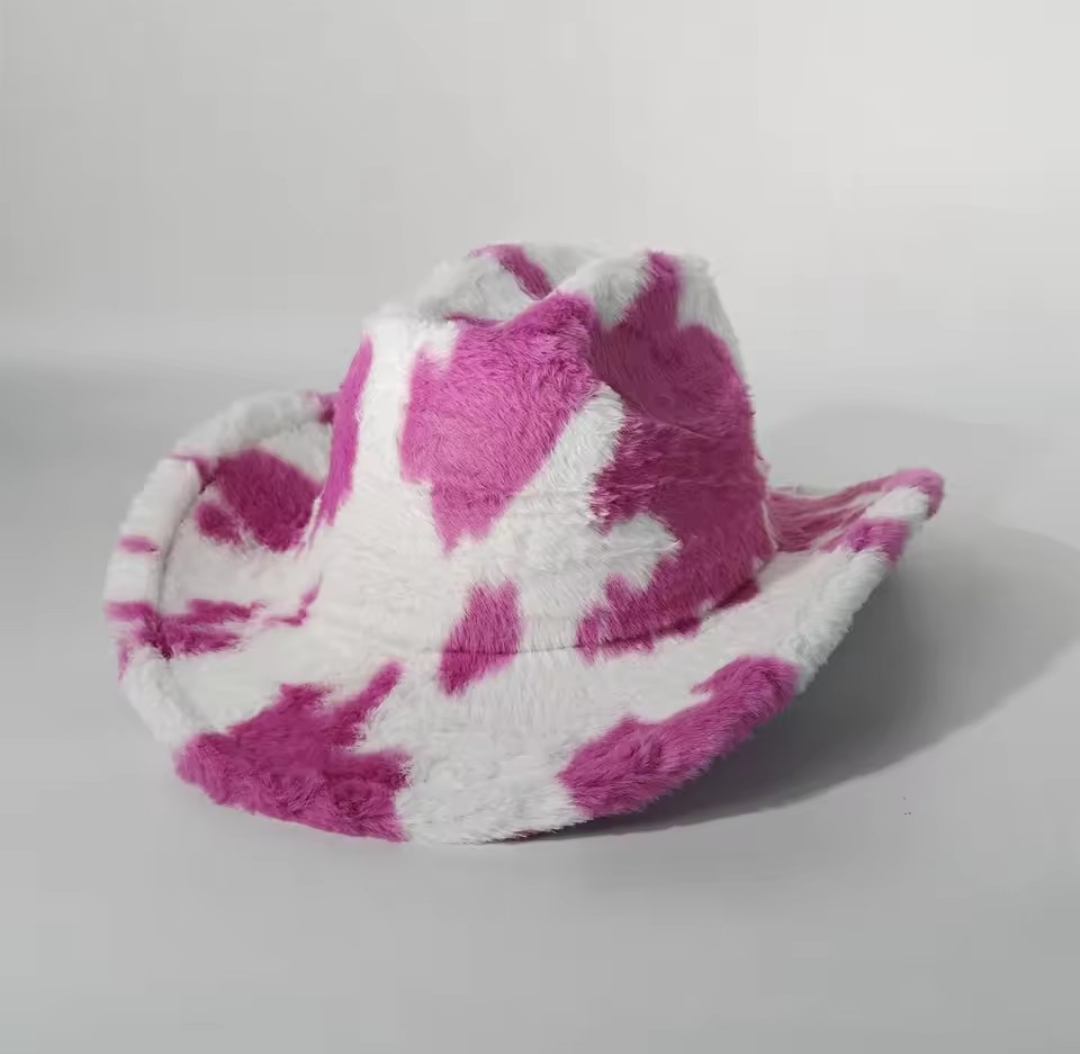 The ‘Dakota’ Cow Print Cowboy Hat // Vegan Plush Western Festival Edition