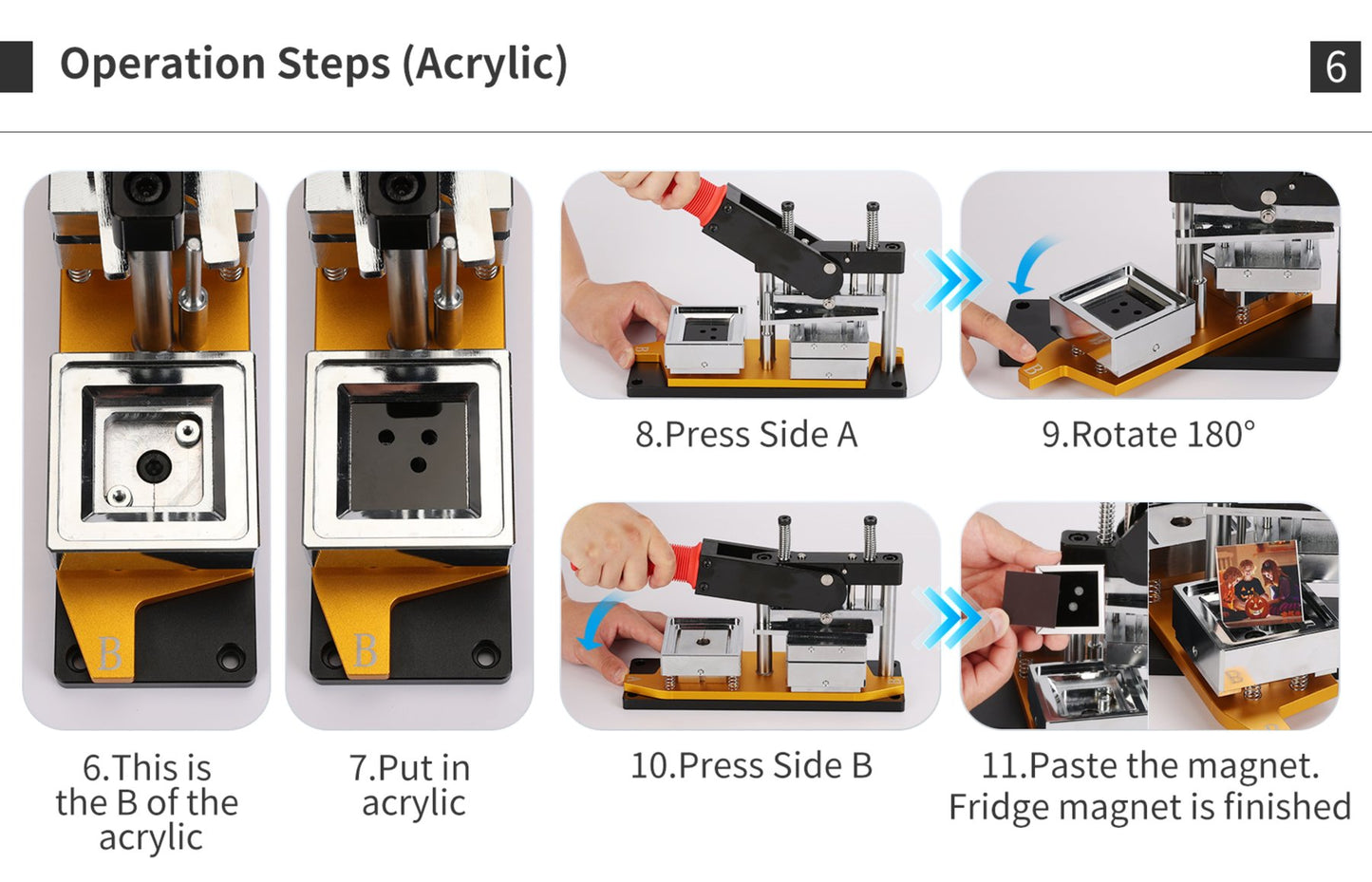 50*50mm Square Custom Photo Magnet Maker Kit - Press Push  Machine, Cutter & 100 Acrylic Pieces Set