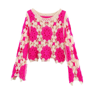 Geometric Hollow Knitted Long Sleeve Pullover