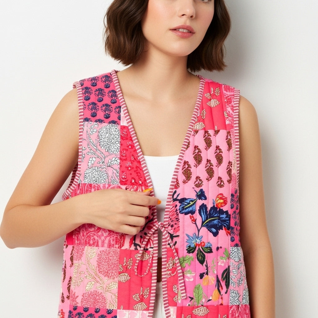 Pretty in Pink Patchwork Vest - Koda Store - Free Shipping