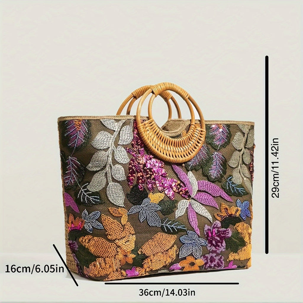 Boho in Bloom Embroidered Tote Bag Shop name