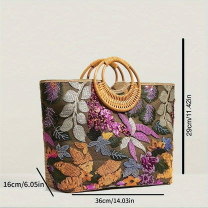 Boho in Bloom Embroidered Tote Bag - Koda Store - Free Shipping