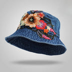 Sunset Stitch - Floral Embroidery Denim Bucket Hat Shop name