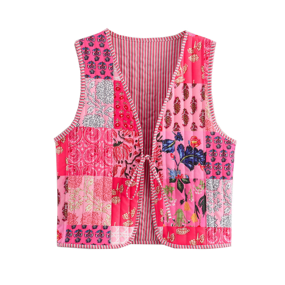 Retro Quilted Patchwork Print Vest Shop name
