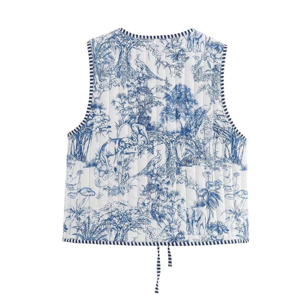Retro Quilted Patchwork Print Vest - Wildlife Blue Shop name