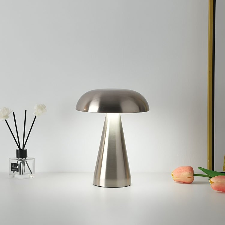 Metal Mushroom Cordless & Dimmable Tabletop Touch Lamp