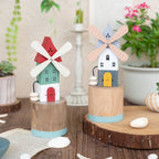 Whimsical Wooden Windmill Tabletop Decor 20cm