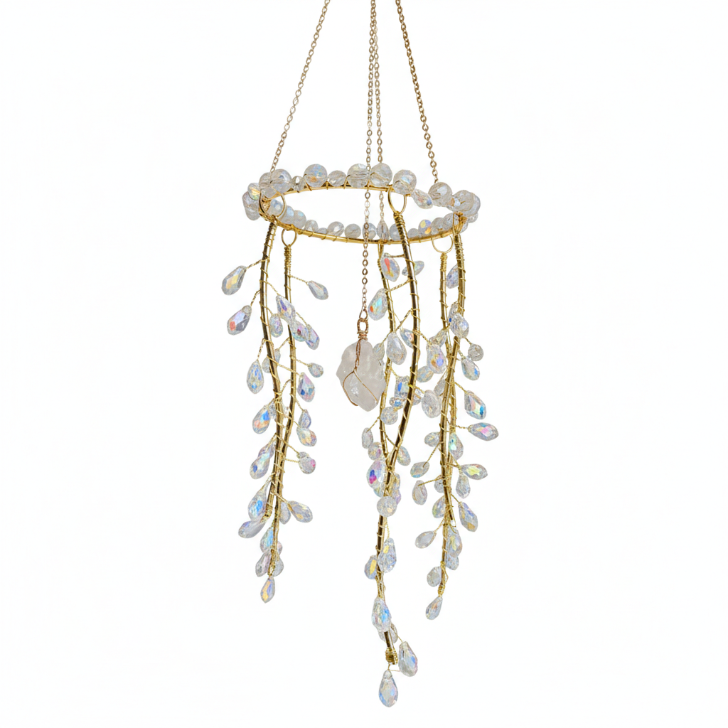 Fairycore Beaded Crystal Prism Plant Suncatcher