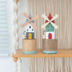Whimsical Wooden Windmill Tabletop Decor 20cm