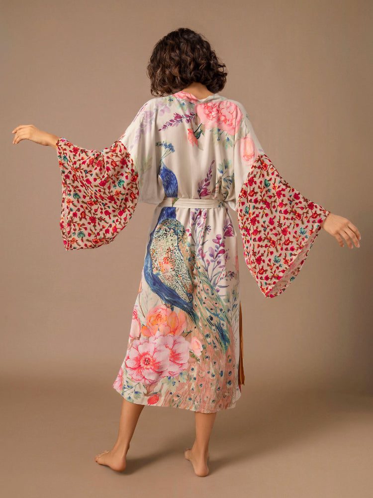Peacock Reverie Kimono Dressing Gown - Koda Store - Free Shipping