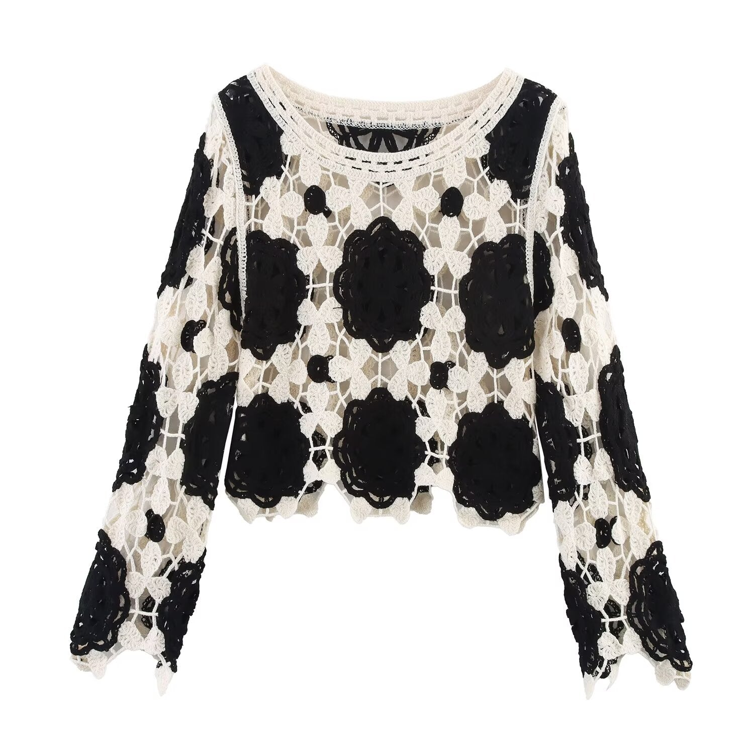 Geometric Hollow Knitted Long Sleeve Pullover - KODA STORE | Fashion x Homewares