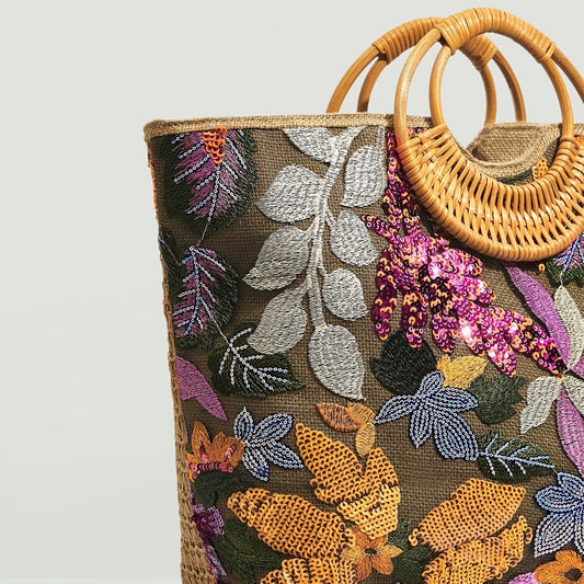 Boho in Bloom Embroidered Tote Bag - Koda Store - Free Shipping