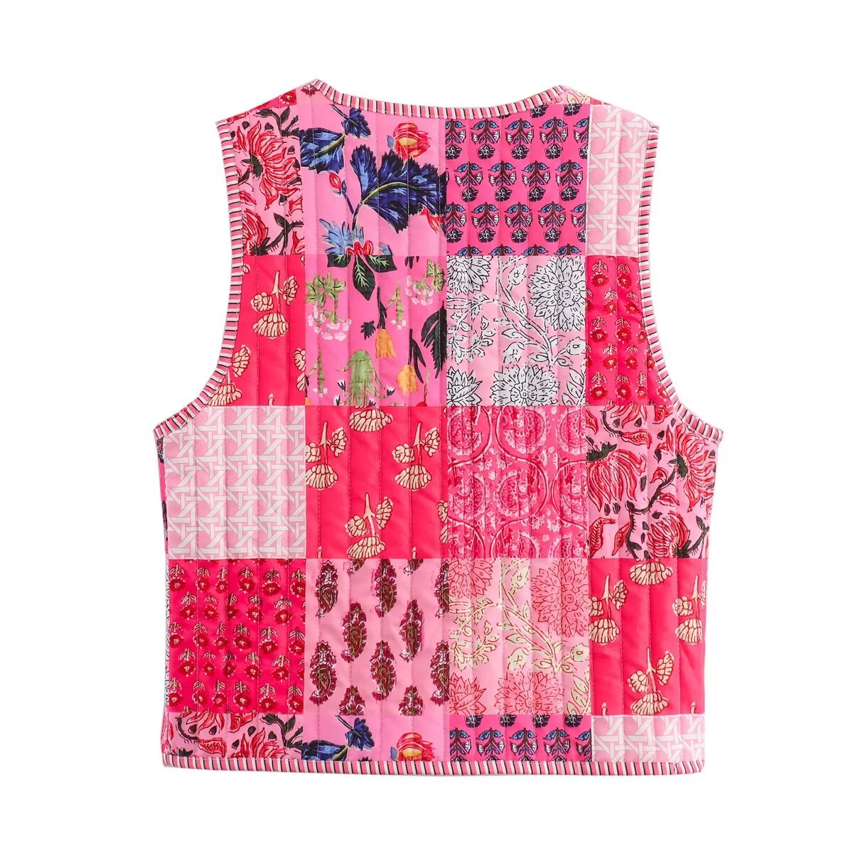 Retro Quilted Patchwork Print Vest Shop name