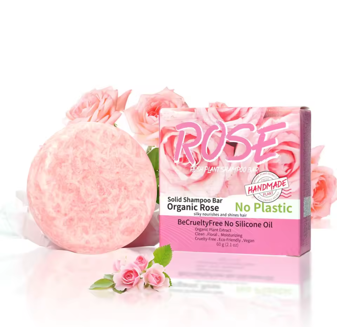 Vegan Organic Rose Solid Shampoo Bar – Silicone‑Free