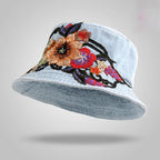 Sunset Stitch - Floral Embroidery Denim Bucket Hat Shop name