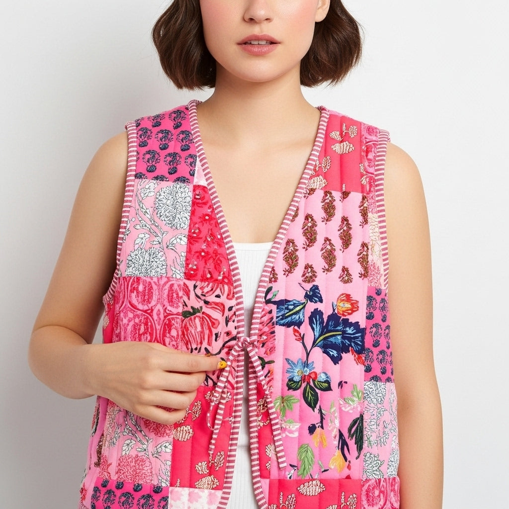 Pretty in Pink Patchwork Vest - Koda Store - Free Shipping