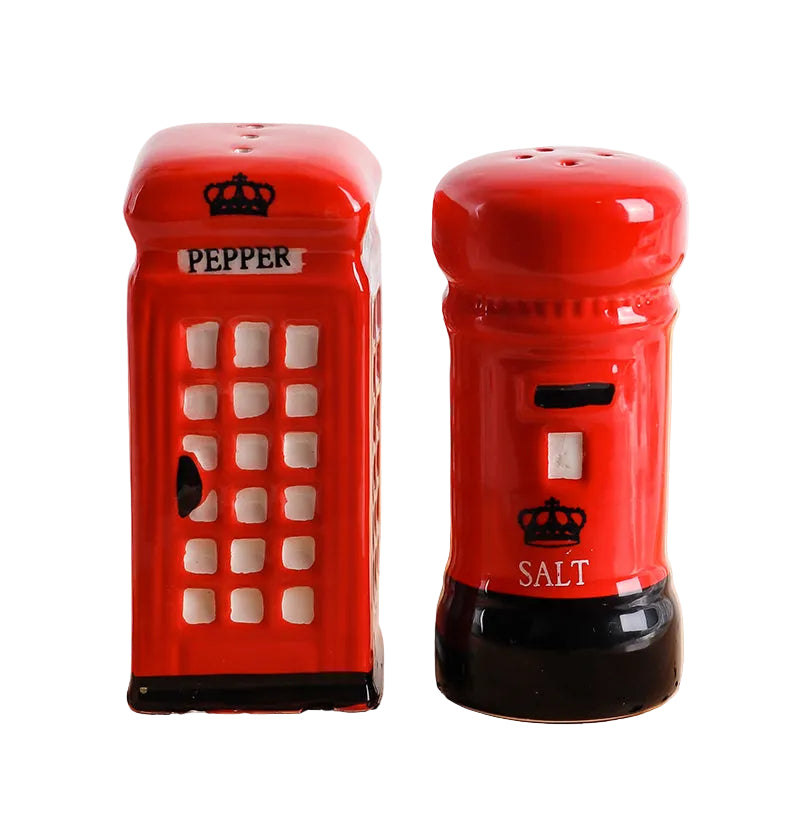 Iconic Red London Telephone Box & Postbox - Ceramic Salt & Pepper Shaker Set