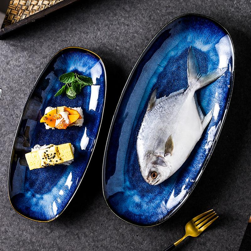 Electric Blue Glazed Fish Platter - Koda Fashion & Decor - Free Shipping