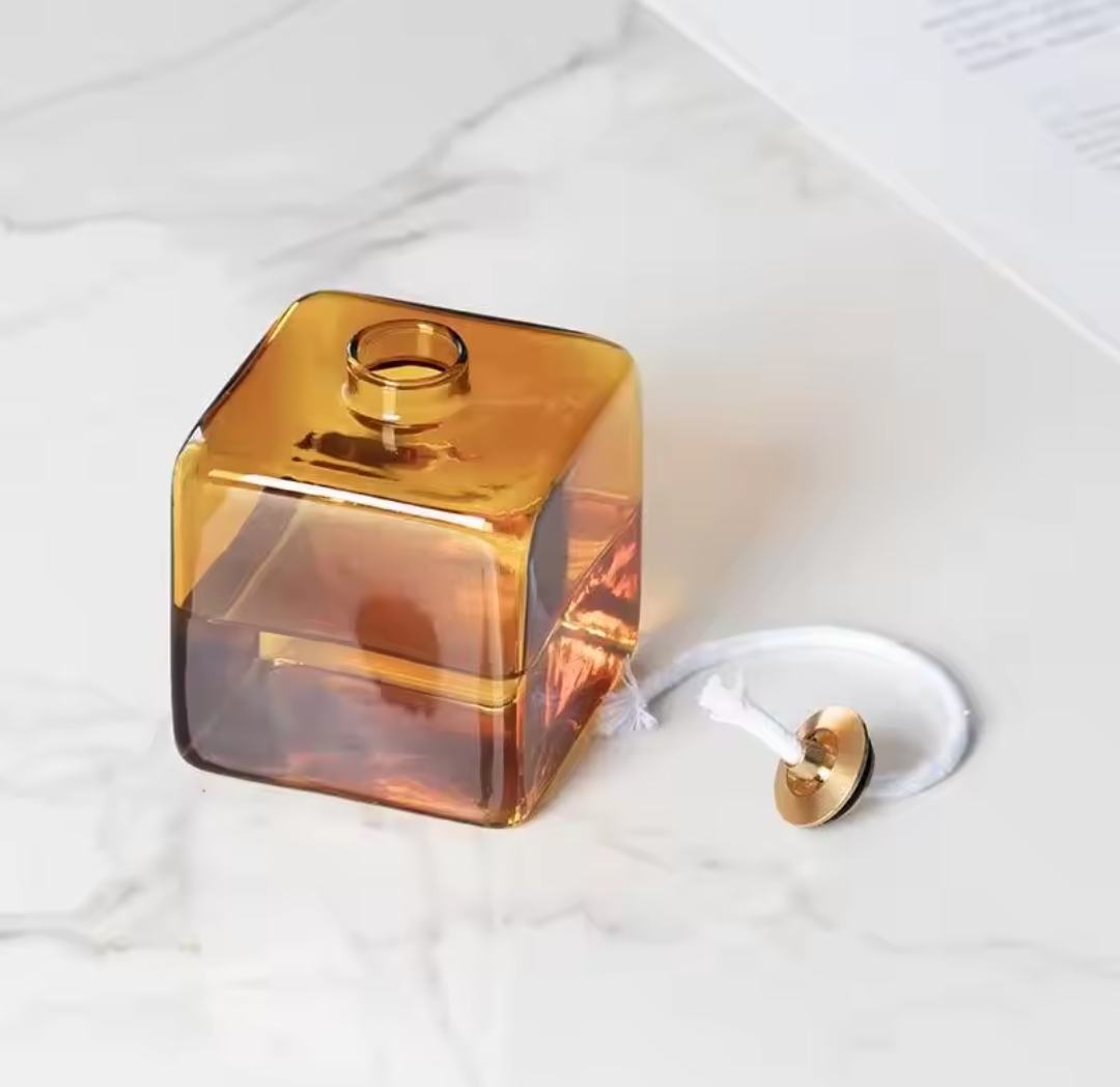 Refillable Glass Cube Oil Lamp - Petite Long-Burn Candle