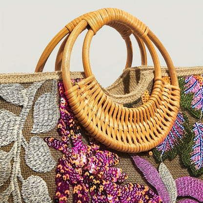 Boho in Bloom Embroidered Tote Bag - Koda Store - Free Shipping