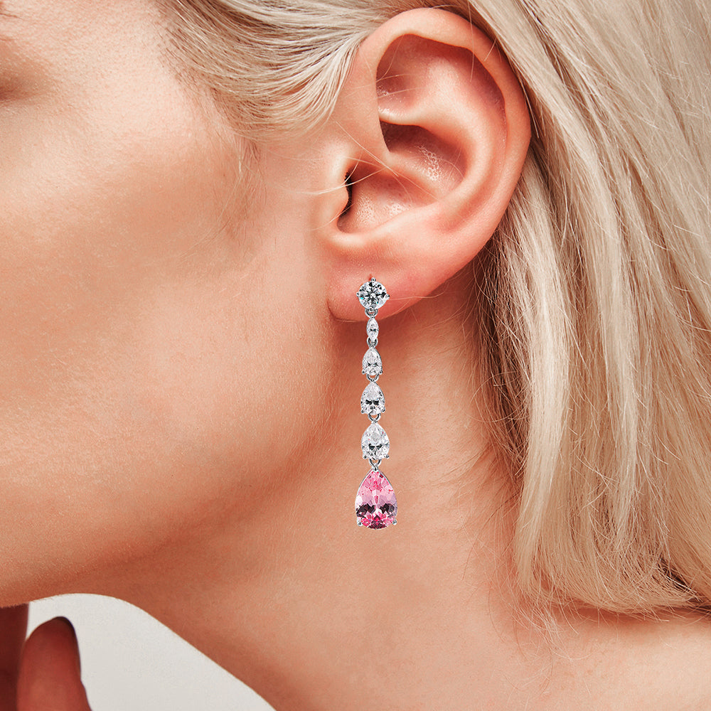 Pink Cultivated Diamond Long Tassel 100% S925 Sterling Silver Moissanite Drop Earrings 16.98ct