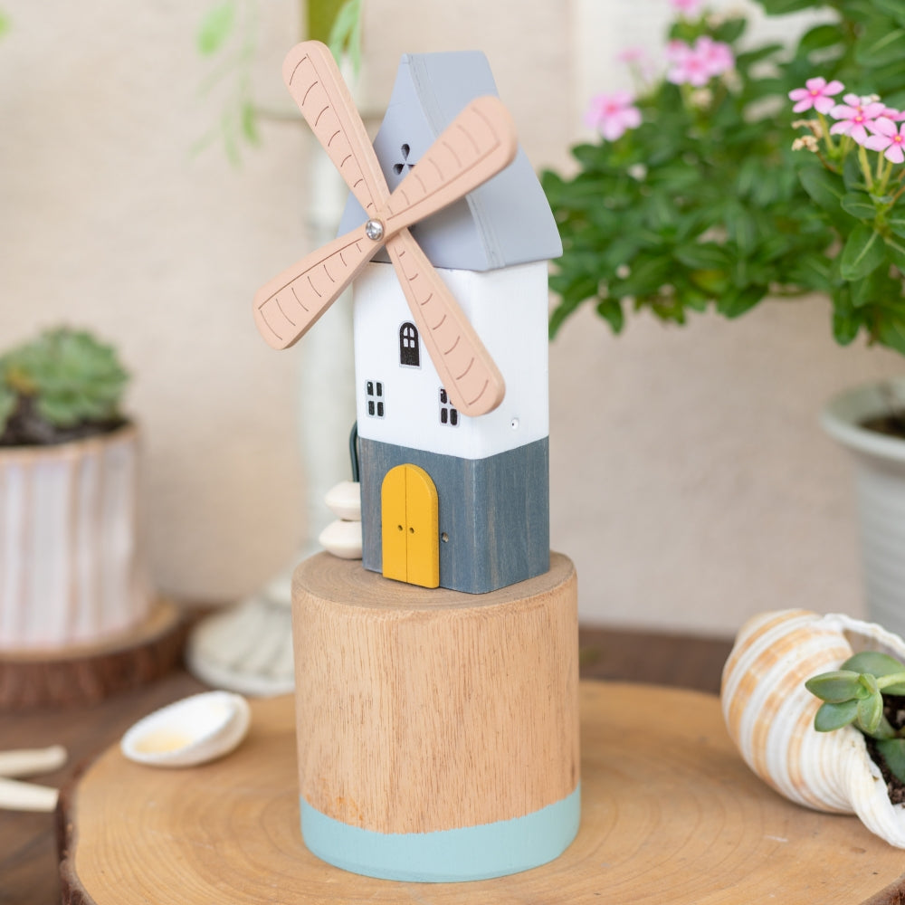 Whimsical Wooden Windmill Tabletop Decor 20cm