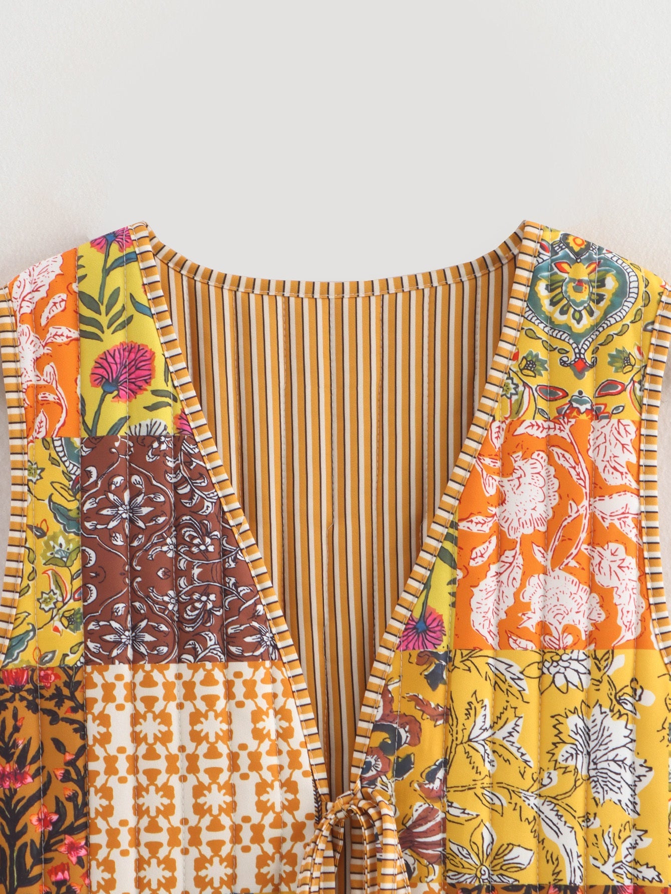 Retro Quilted Patchwork Print Vest - Autumn Shop name