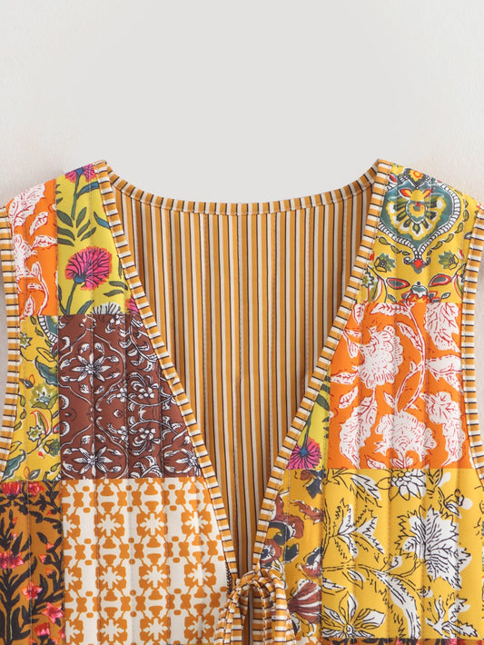 Retro Quilted Patchwork Print Vest - Autumn Shop name