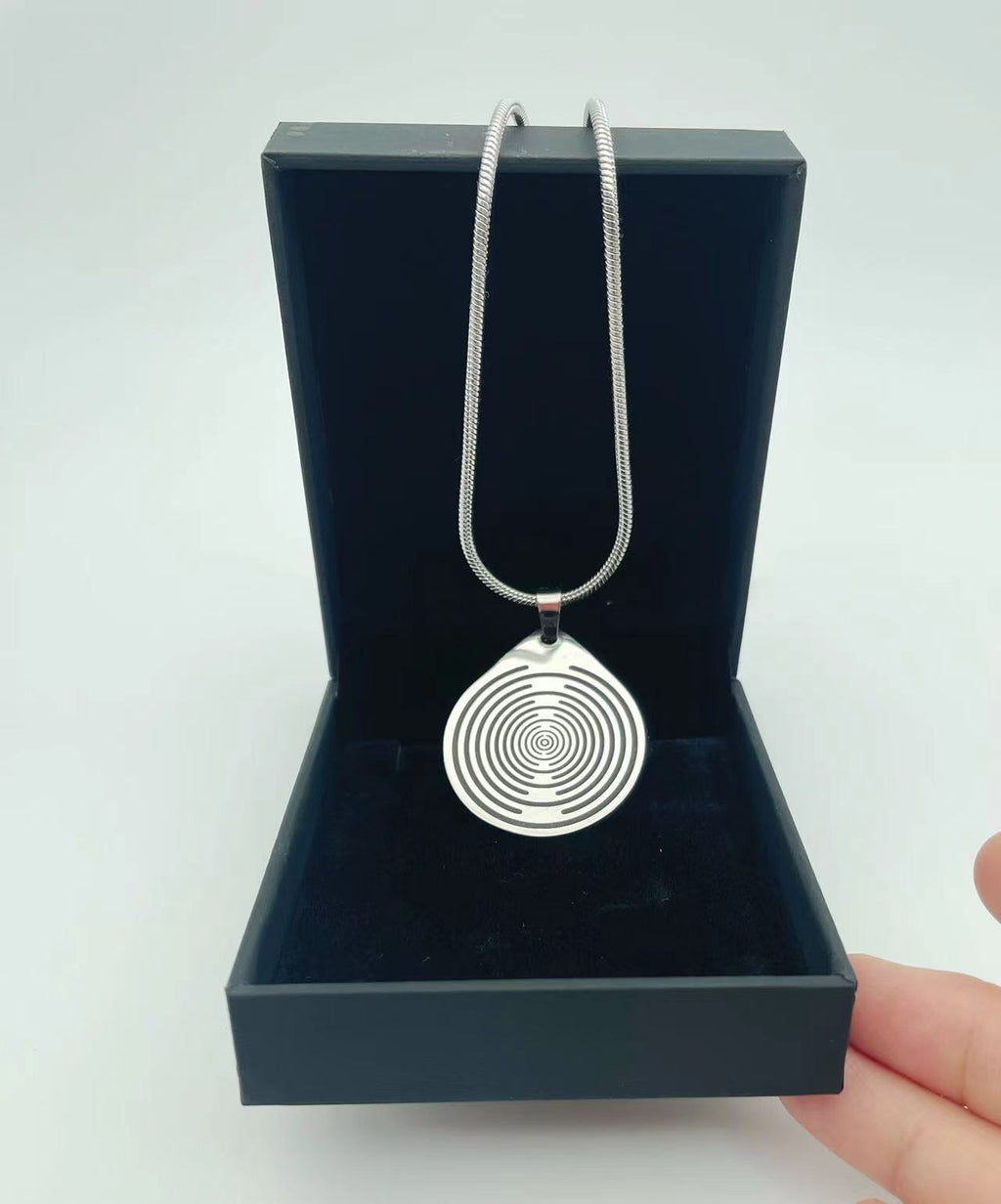 Stainless Steel Spiral Pendant Necklace | Lakhovsky MWO Tesla Coin Design