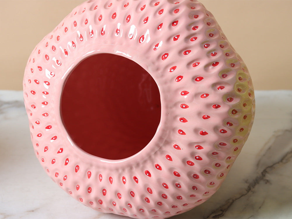 Ceramic Strawberry Flower Vase - Pink Shop name