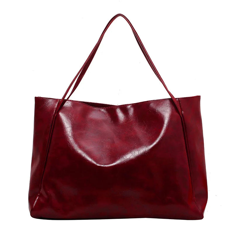 Alessandra Faux Leather Tote Bag - Wine Red Shop name