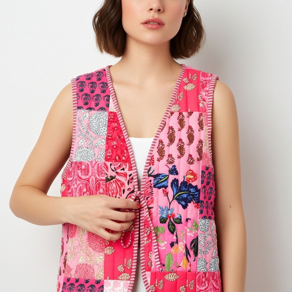 Pretty in Pink Patchwork Vest - Koda Store - Free Shipping