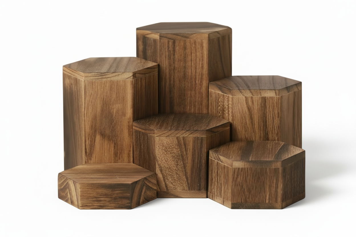 Wooden Hexagon Risers - Stackable Accessories Display Stand