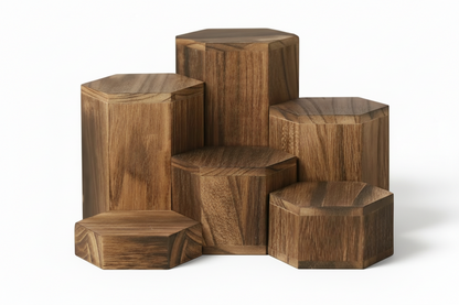 Wooden Hexagon Risers - Stackable Accessories Display Stand